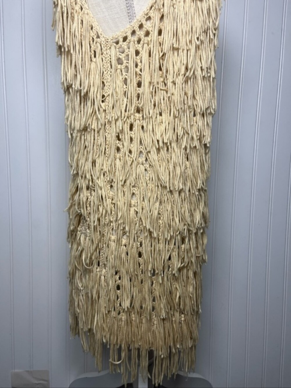 PPLA Flounder Fringe Vest Knit Boho Sleeveless Duster in Cream Size Medium - Picture 10 of 14